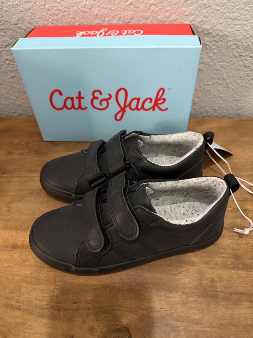 Cat & Jack Black Slip-On Sneakers with Dual Velcro Straps size 12